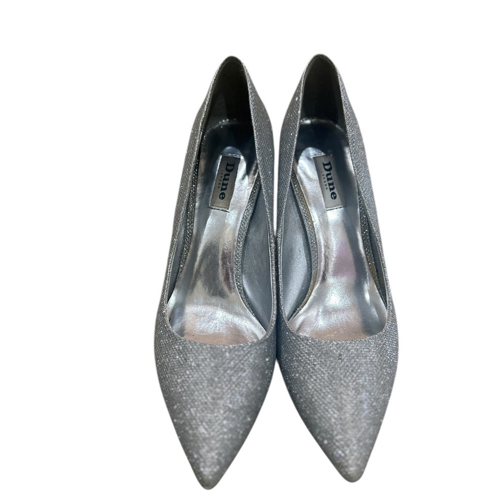 Dune London Bellas shimmering Silver metallic kitten Heels size Eu41 or 11